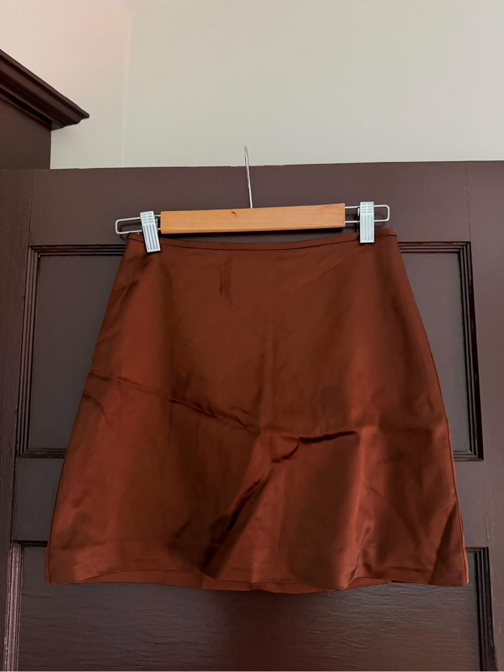 Wilfred Satin A-Line Mini Skirt in Chocolate Brown